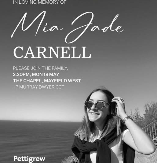 Our Sincere Prayers – Mia Carnell: Newcastle, AU Devastated by the Passing of a Radiant and Kind Soul.