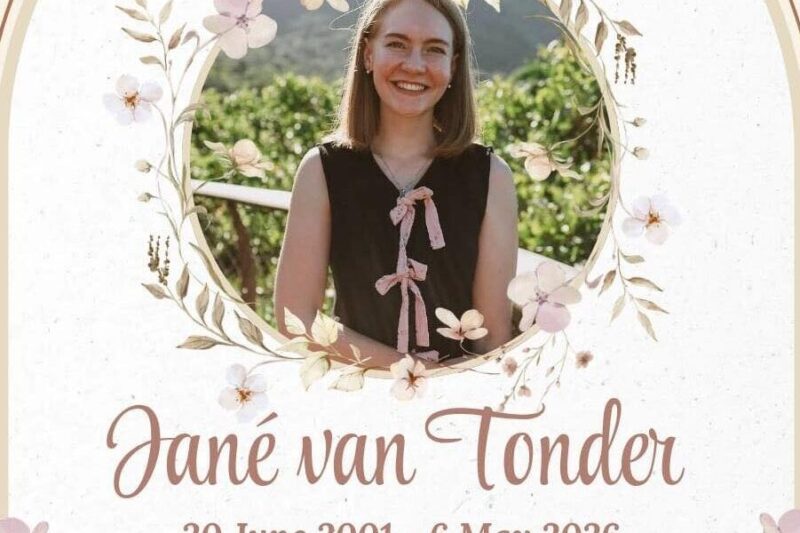 Jané van Tonder Obituary, Western Cape, SA Death
