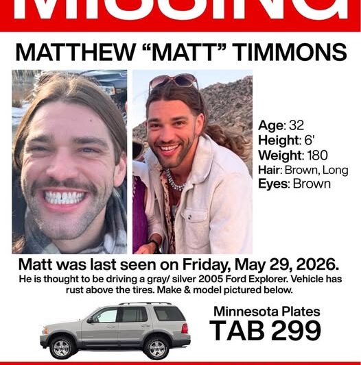 A widespread regional search is underway across Minneapolis and Columbia Heights, Minnesota, following the unexplained disappearance of 32-year-old Matthew “Matt” Timmons.